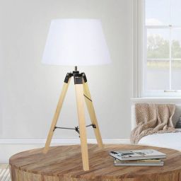 Candellux Lugano lampa stołowa 1x60W drewno/biały 41-31136