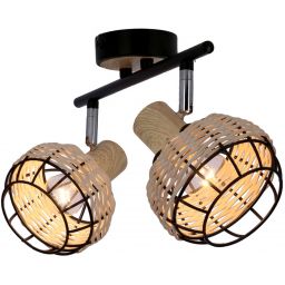 Candellux Tajga lampa podsufitowa 2x40W czarny/drewno 92-12203