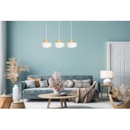 Emibig Torin lampa wisząca 3x15 W biała-drewno 1047/3