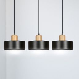Emibig Torin lampa wisząca 3x15 W czarna-drewno 1046/3