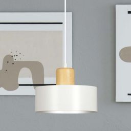 Emibig Torin lampa wisząca 1x15 W biała-drewno 1047/1