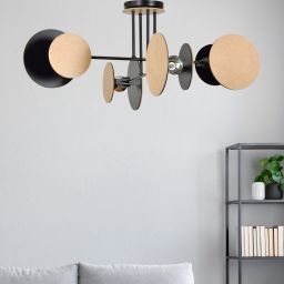 Emibig Zita lampa podsufitowa 4x15 W czarna-drewno 173/4