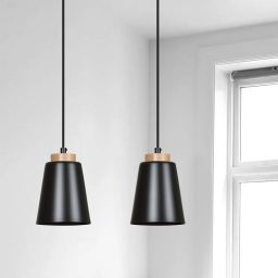 Emibig Bolero lampa wisząca 1x15 W czarna-drewno 442/1