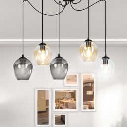 Emibig Level lampa wisząca 5x15 W czarna-przezroczysta-bursztynowa-grafitowa 759/5