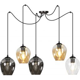 Emibig Level lampa wisząca 5x15 W czarna-przezroczysta-bursztynowa-grafitowa 759/5