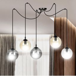 Emibig Gigi lampa wisząca 5x10 W czarna-przezroczysta-bursztynowa-grafitowa 939/5