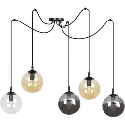 Emibig Gigi lampa wisząca 5x10 W czarna-przezroczysta-bursztynowa-grafitowa 939/5