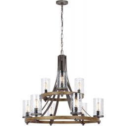 Quintiesse Angelo lampa wisząca 9x60 W ciemne żelazo/postarzane drewno dębowe QN-ANGELO9