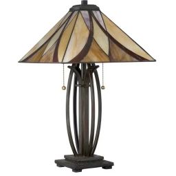 Elstead Lighting Asheville lampa stołowa 2x60 W bursztynowa-kremowa-czerwona QZ-ASHEVILLE-TL