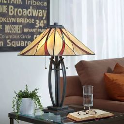 Elstead Lighting Asheville lampa stołowa 2x60 W bursztynowa-kremowa-czerwona QZ-ASHEVILLE-TL