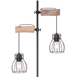 Globo Lighting Mina lampa stojąca 2x40W czarna/drewno 15326-2SN