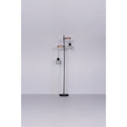 Globo Lighting Mina lampa stojąca 2x40W czarna/drewno 15326-2SN