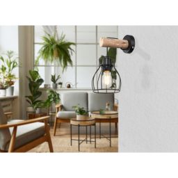 Globo Lighting Mina kinkiet 1x40W czarny/drewno 15326NW