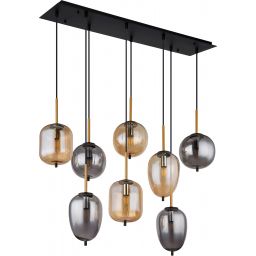 Globo Lighting Blacky lampa wisząca 8x40W czarny mat/szkło przydymione/szkło bursztynowe 15345-8A