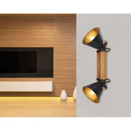 Globo Lighting Günther lampa podsufitowa 2x60W czarny/drewno 15466S-2
