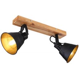 Globo Lighting Günther lampa podsufitowa 2x60W czarny/drewno 15466S-2