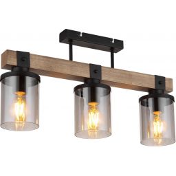 Globo Lighting Lila lampa podsufitowa 3x60W czarny mat/drewno/szkło przydymione 15555-3D