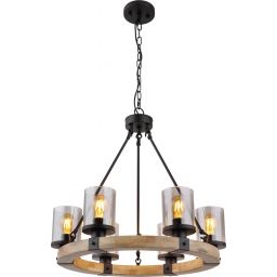 Globo Lighting Lila lampa wisząca 6x60 W czarna-przydymiona-drewno 15555-6H