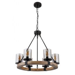 Globo Lighting Lila lampa wisząca 6x60 W czarna-przydymiona-drewno 15555-6H