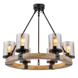 Globo Lighting Lila lampa wisząca 6x60 W czarna-przydymiona-drewno 15555-6H