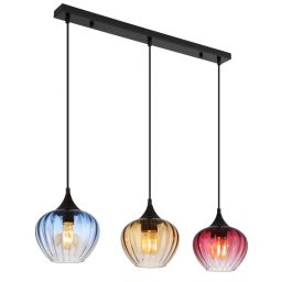 Globo Lighting Sander lampa wisząca 3x60 W czarna-niebieska-bursztynowa-czerwona 15748-3H