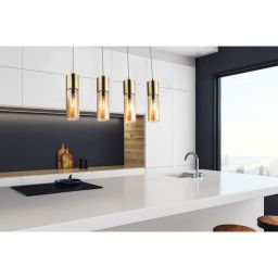 Globo Lighting Annika lampa wisząca 4x25W mosiądz/szkło bursztynowe 21000-4HM