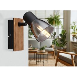 Globo Lighting Claude kinkiet 1x40W czarny mat/drewno/przydymiony 54307-1W