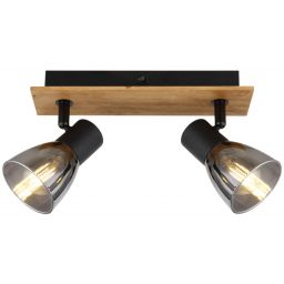Globo Lighting Claude kinkiet 2x40W czarny mat/przydymiony/drewno 54307-2W