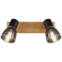 Globo Lighting Claude kinkiet 2x40W czarny mat/przydymiony/drewno 54307-2W