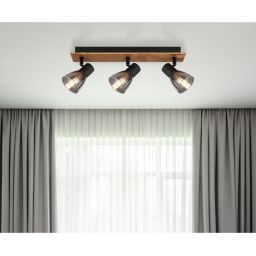 Globo Lighting Claude lampa podsufitowa 3x40W czarny mat/drewno/przydymiony 54307-3W