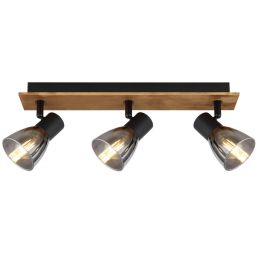 Globo Lighting Claude lampa podsufitowa 3x40W czarny mat/drewno/przydymiony 54307-3W