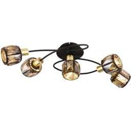 Globo Lighting Indiana lampa podsufitowa 5x40W czarny mat/złoty/przydymiony 54357-5B
