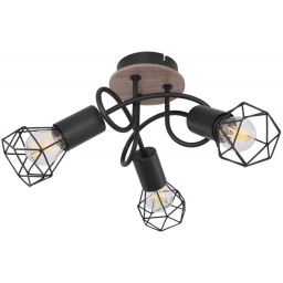 Globo Lighting Xara I lampa podsufitowa 3x40W czarna/drewno 54802S-3DH