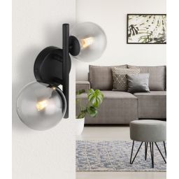 Globo Lighting Riha kinkiet 2x3,5W czarny mat/szkło przydymione 56133-2W
