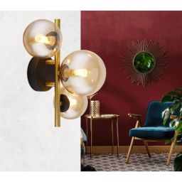 Globo Lighting Riha kinkiet 3x3,5W czarny mat/złoty mat/szkło bursztynowe 56135-3W