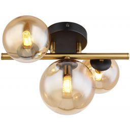 Globo Lighting Riha kinkiet 3x3,5W czarny mat/złoty mat/szkło bursztynowe 56135-3W
