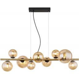 Globo Lighting Riha lampa wisząca 9x3,5W LED czarny mat/mosiądz mat/szkło bursztynowe 56135-9H