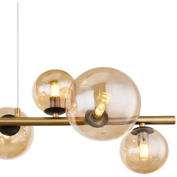 Globo Lighting Riha lampa wisząca 9x3,5W LED czarny mat/mosiądz mat/szkło bursztynowe 56135-9H