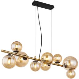 Globo Lighting Riha lampa wisząca 9x3,5W LED czarny mat/mosiądz mat/szkło bursztynowe 56135-9H
