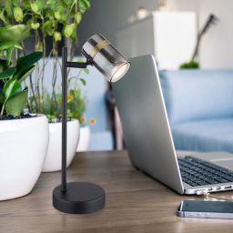 Globo Lighting Trabby lampa biurkowa 1x8 W czarna-mosiądz-przydymiona 57916T