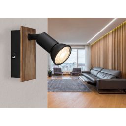Globo Lighting Drew kinkiet 1x35W czarny mat/drewno 57998-1W