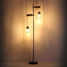 Globo Lighting Mina lampa stojąca 2x40W czarna/drewno 15326-2SN