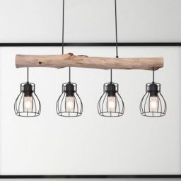 Globo Lighting Mina lampa wisząca 4x40W czarna/drewno 15326-4N