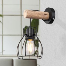 Globo Lighting Mina kinkiet 1x40W czarny/drewno 15326NW