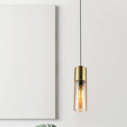 Globo Lighting Annika lampa wisząca 1x25W mosiądz/szkło bursztynowe 21000HM