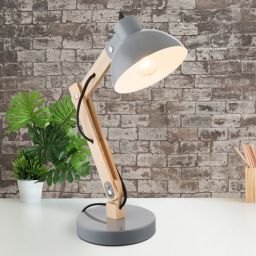 Globo Lighting Tongariro lampa biurkowa 1x40W szara/drewno 21503