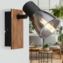 Globo Lighting Claude kinkiet 1x40W czarny mat/drewno/przydymiony 54307-1W