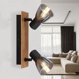 Globo Lighting Claude kinkiet 2x40W czarny mat/przydymiony/drewno 54307-2W