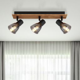 Globo Lighting Claude lampa podsufitowa 3x40W czarny mat/drewno/przydymiony 54307-3W