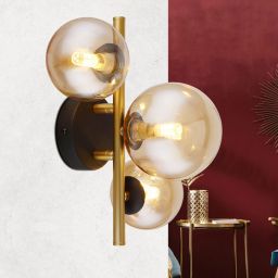 Globo Lighting Riha kinkiet 3x3,5W czarny mat/złoty mat/szkło bursztynowe 56135-3W